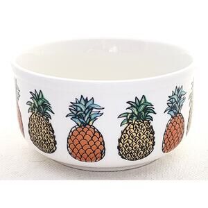 Pet Bowl-Food or Water-Grace Fine Ceramic-Pineapple Design-White-Small